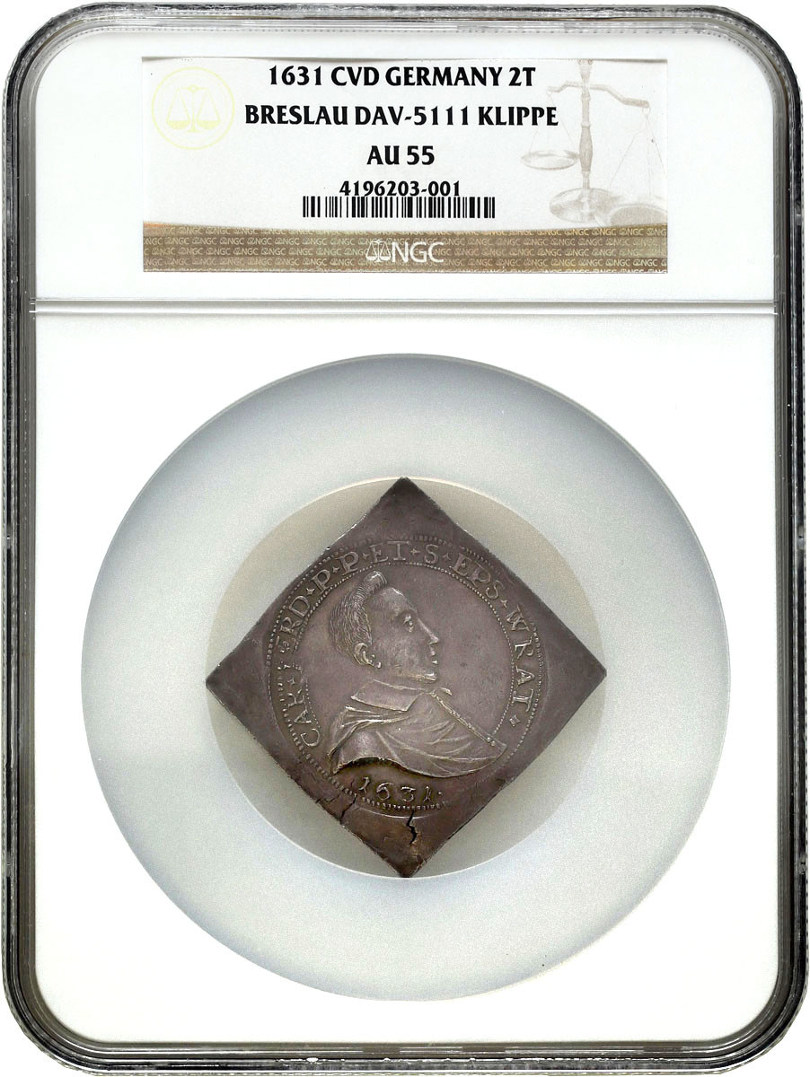 Śląsk, Wrocław - Diecezja. Karol Ferdynand Waza (1625-1655). Klipa dwutalara (Doppeltaler-Klippe) 1632, Nysa NGC AU55
